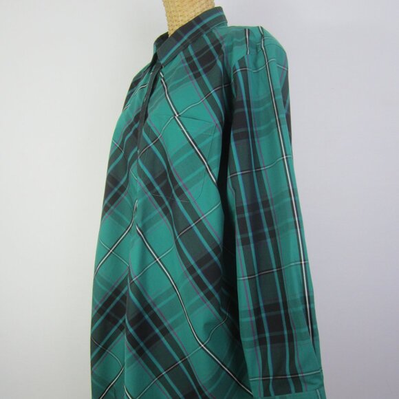 Coldwater Creek Women Plus 2X Teal Blue Green Black Plaid Cotton LS Shirt - Picture 11 of 15